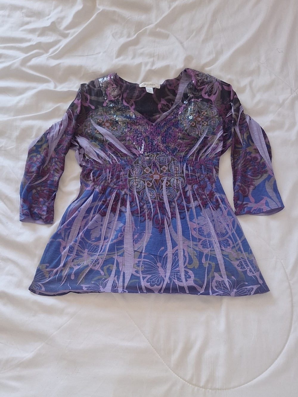 Vintage Dressbarn Babydoll Quarter Sleeve Butterfly Top